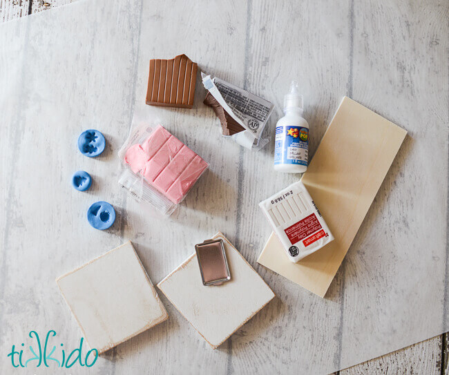 Materials for miniature gingerbread baking Christmas ornament.