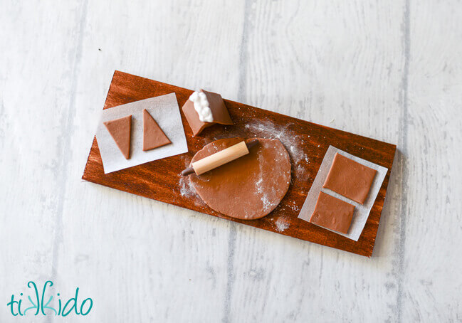 Dollhouse miniature gingerbread baking scene to be made into a Christmas ornament