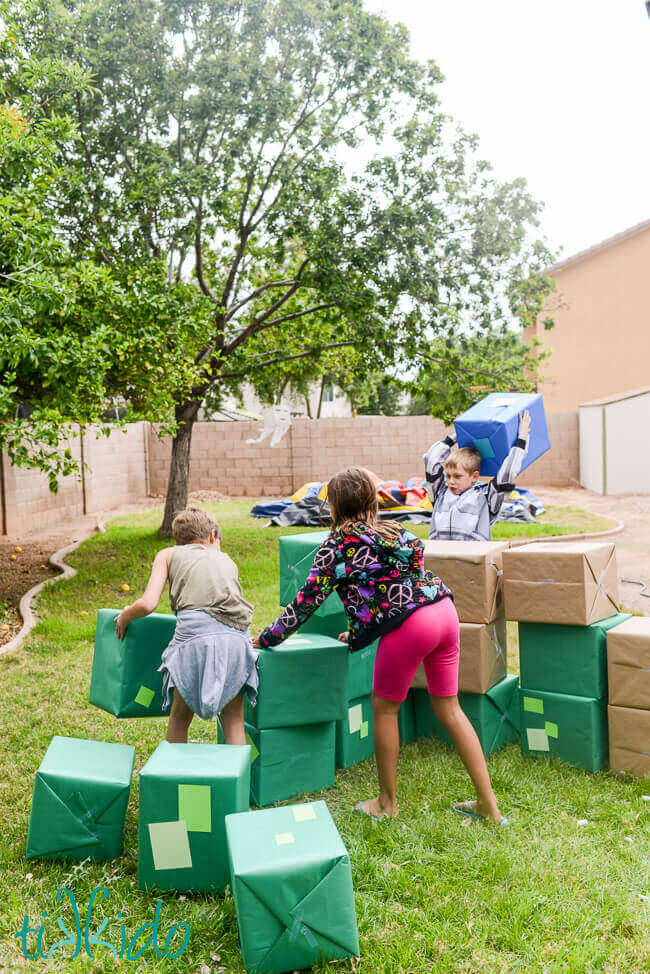 Life sized building blocks at the Minecraft Birthday Party