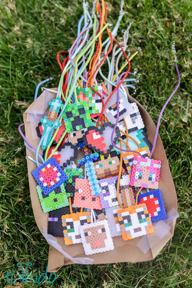Minecraft Birthday Party necklace favors.
