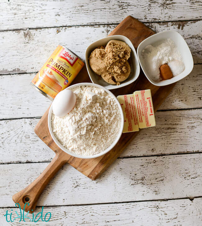 Pumpkin Scones ingredients on a white wooden table.