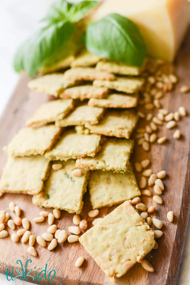 Savory shortbread flavored with pesto, fresh basil, and toasted pine nuts.