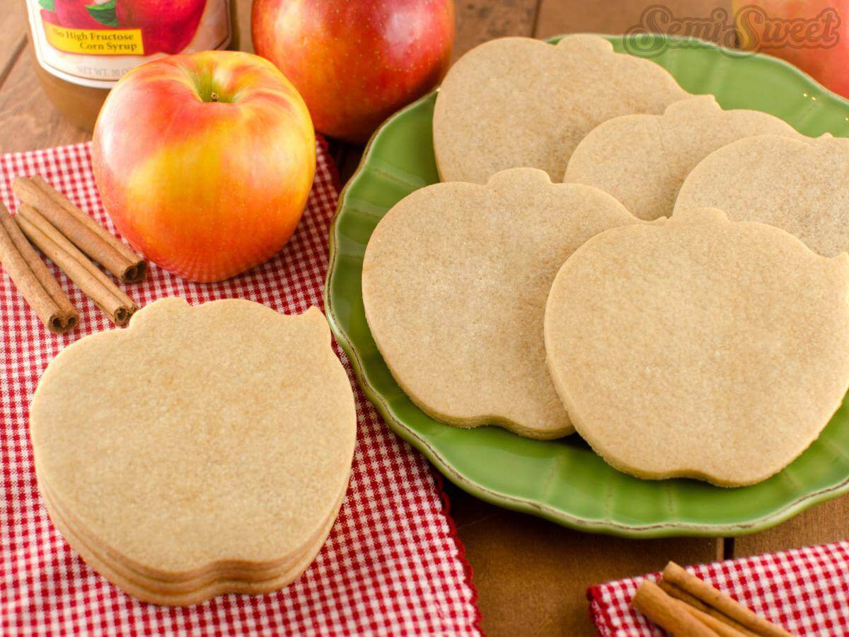 Plate of apple cider cut out sugar cookies.