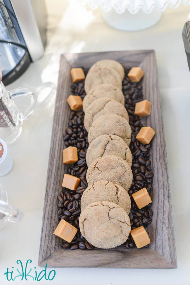 Tray of coffee flavored cookies stuffed with caramel.