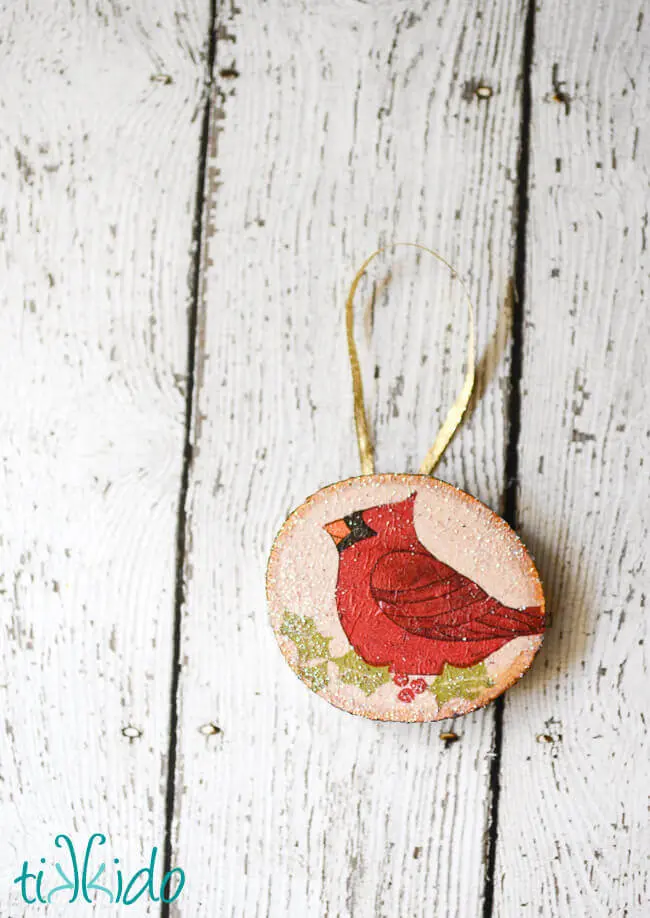 Rustic Wood Decoupage Ornament