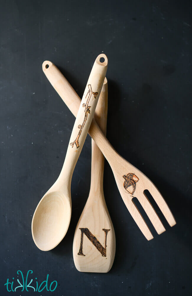 Wood Burned Kitchen Cooking Spoon With Plants: Set of 3, Custom